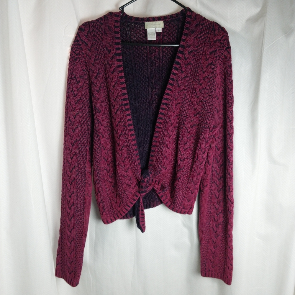 The Territory Ahead Tie Front Sweater Cable Knit Pink Size L 100% Cotton